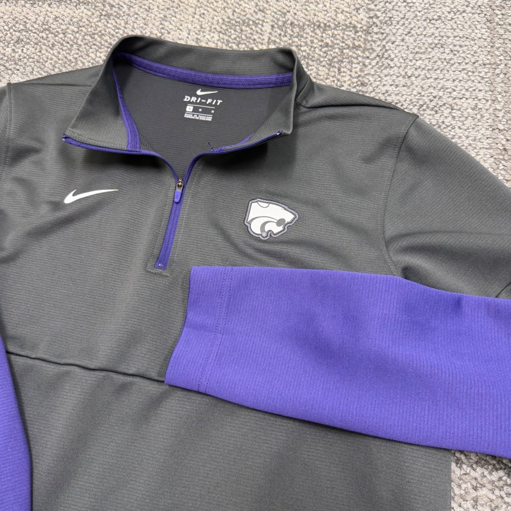 Nike Kansas State Wildcats Quarter Zip Mens‎ Medium Grey Purple Dri-FIT Pullover